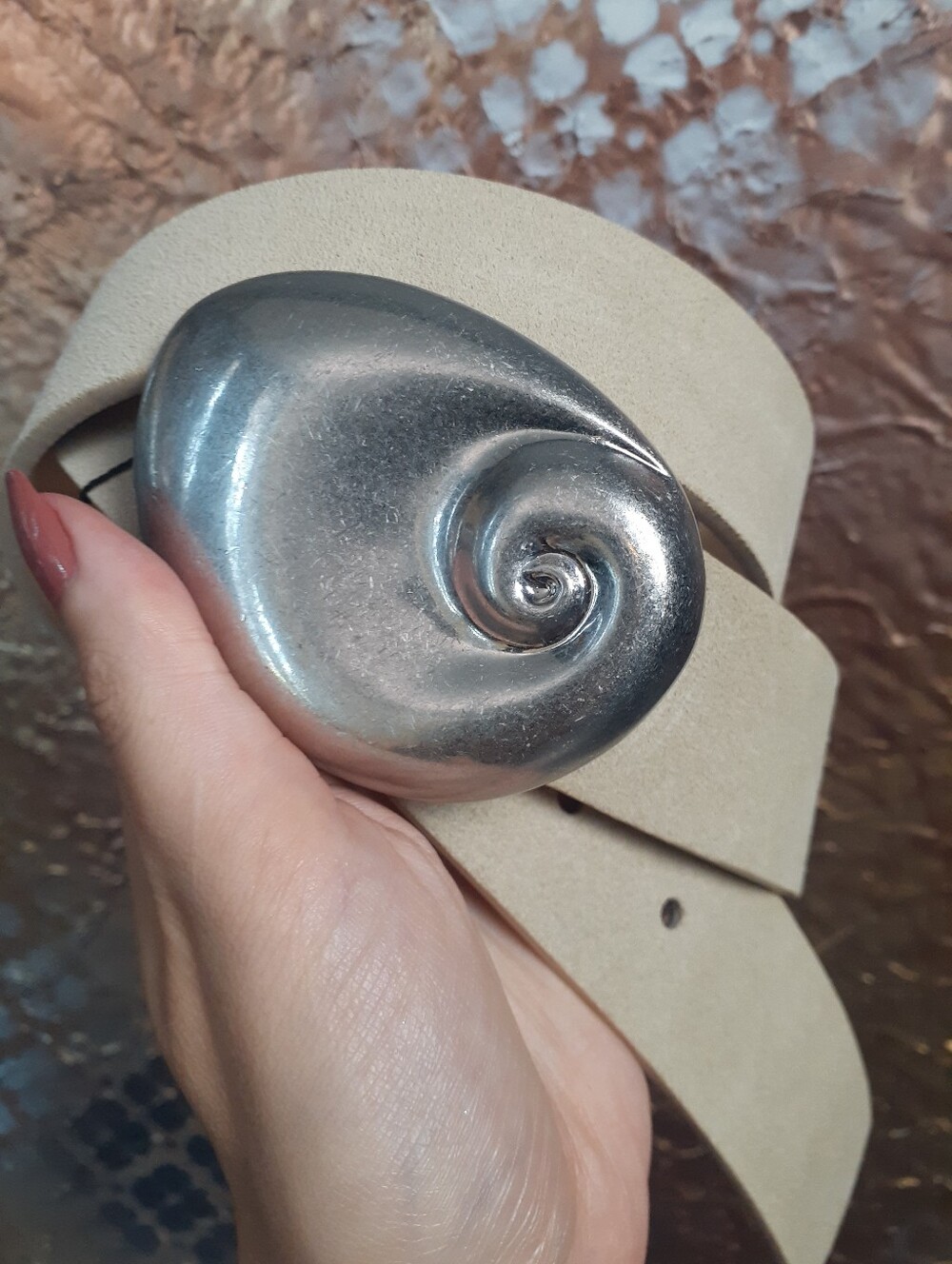 Zara Nwt Silver Spiral Buckle Cream Suede Belt